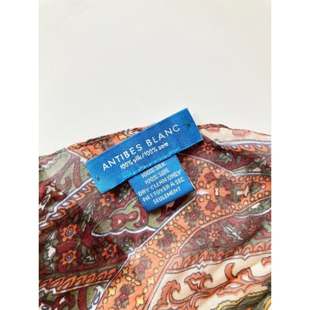 ANTIBES BLANC Brown Floral Paisley Silk Chiffon Large Shawl Scarf - Picture 9 of 10